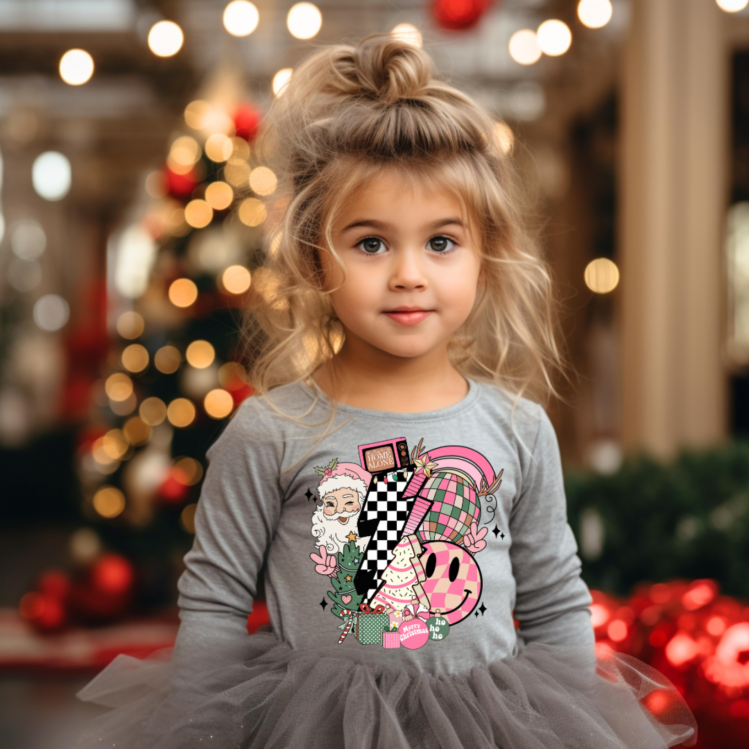 Pink Retro Santa Smiley Long Sleeve