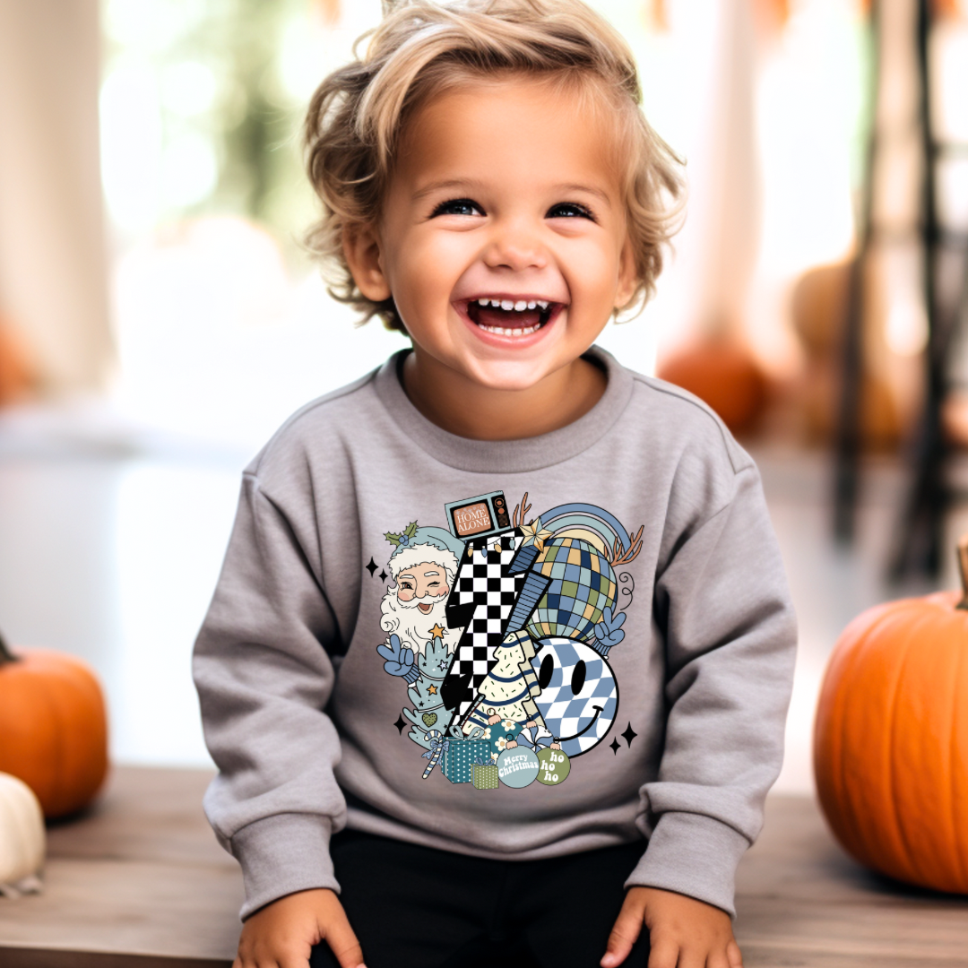 Blue Retro Smiley Christmas Sweatshirt