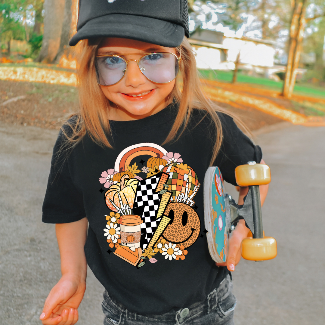 Smiley Bolt Fall Tee Black - Kids