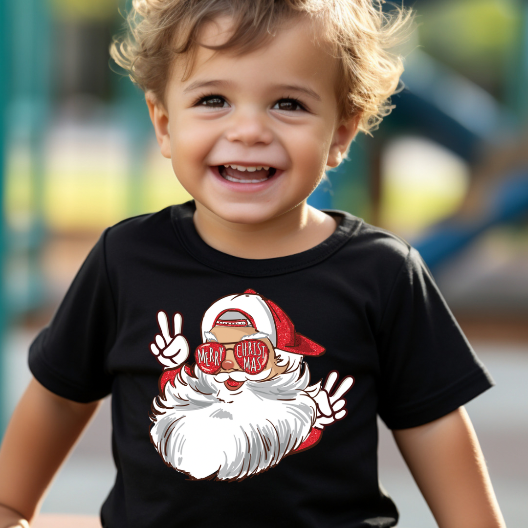 Peace Sign Merry Christmas Santa Shirt - Kids