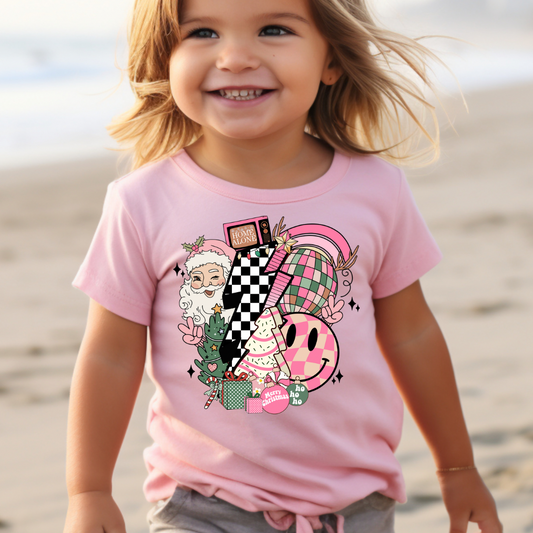 Pink Retro Christmas Shirt - Kids