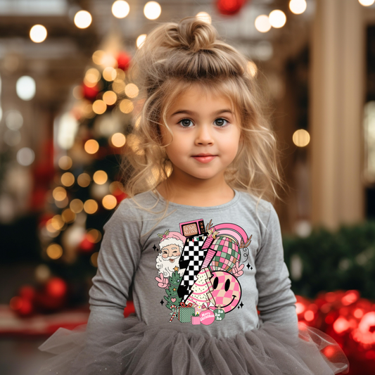 Pink Retro Santa Smiley Long Sleeve