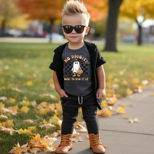 Funny Kids Halloween Tee - No Diggity Bout To Bag It Up