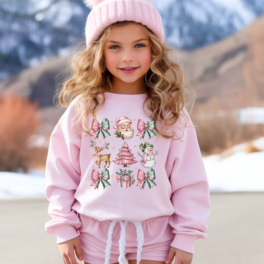 Girls Coquette Bow Christmas Sweatshirt