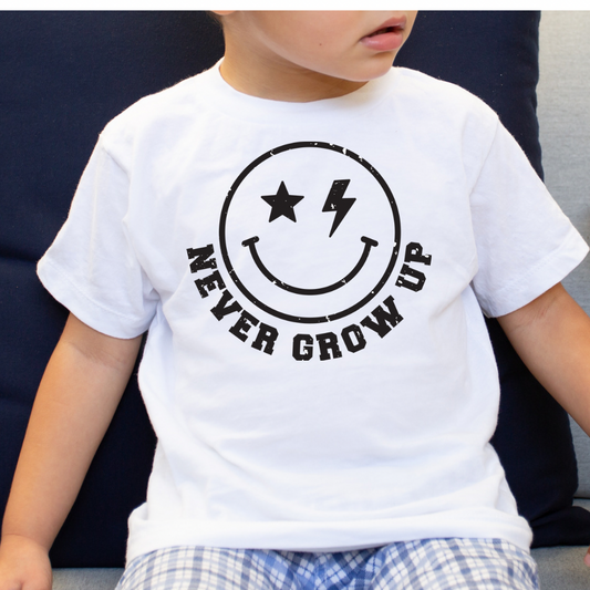 Never Grow Up Kids Graphic Tee - White