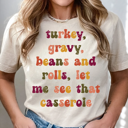 Turkey Gravy Beans and Rolls Thanksgiving Tee - Natural