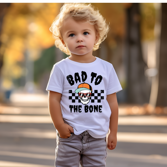 Bad to the Bone Kids Graphic Tee - White | Rabbit Skins - Stylish and edgy graphic tee for kids in white color