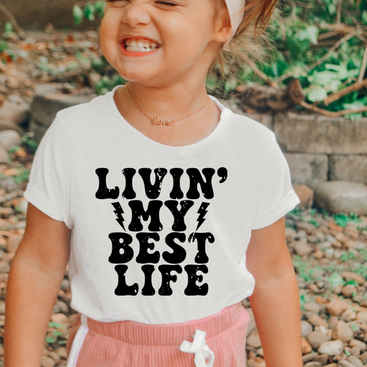 Kids Livin’ My Best Life Trendy Graphic Tee - Natural
