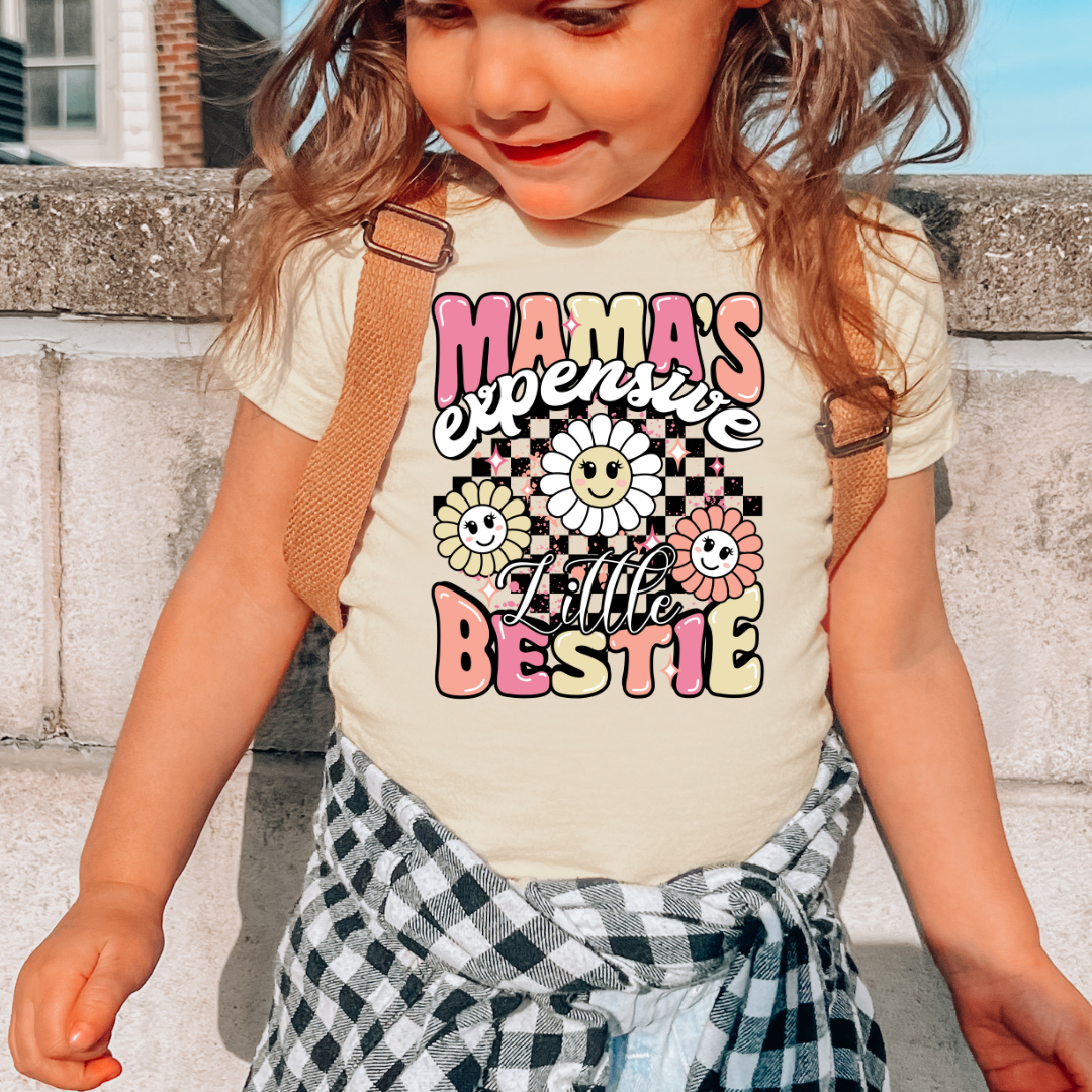 Mama’s Expensive Little Bestie Kids Retro Graphic Tee - Natural